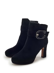 Moda in Pelle Black Poppina Large Buckle Trim Ankle Boots - Image 2 of 4