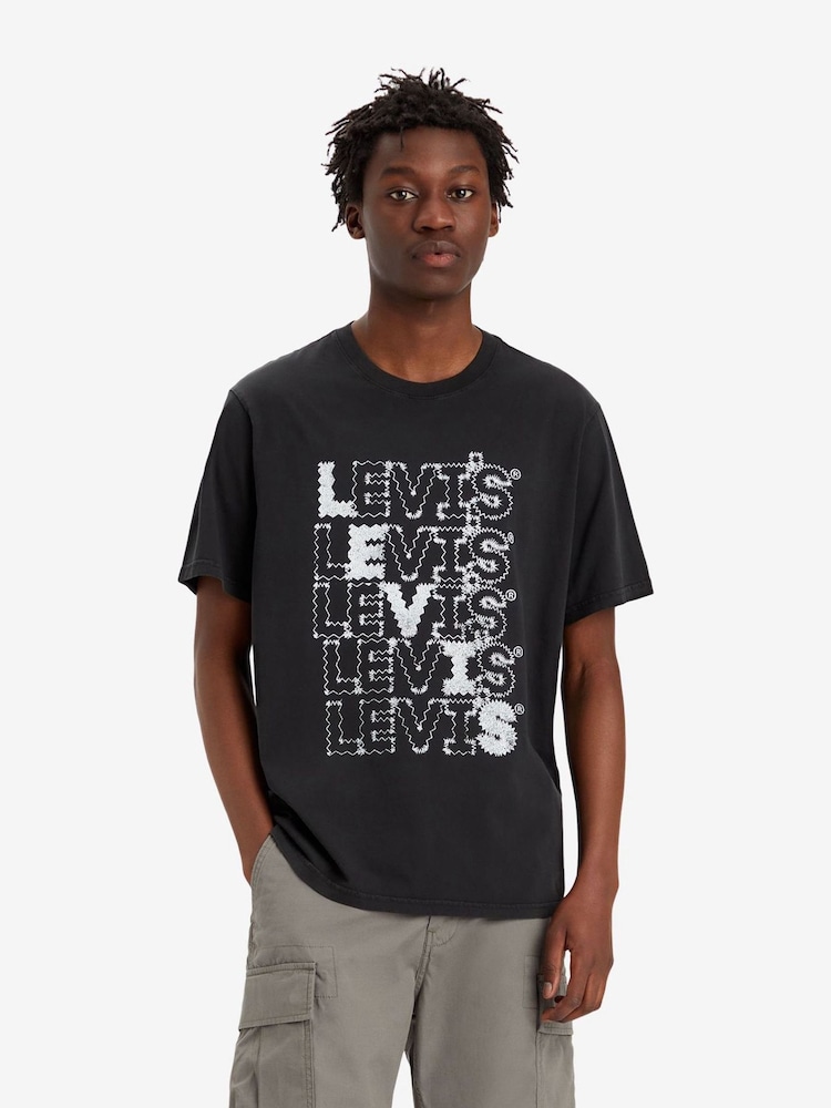 Levi's® Zigzag Headline GD Caviar Short Sleeve Relaxed Fit T-Shirt - Image 1 of 6 Levi's® Zigzag Headline GD Caviar Short Sleeve Relaxed Fit T-Shirt - Image 1 of 6
