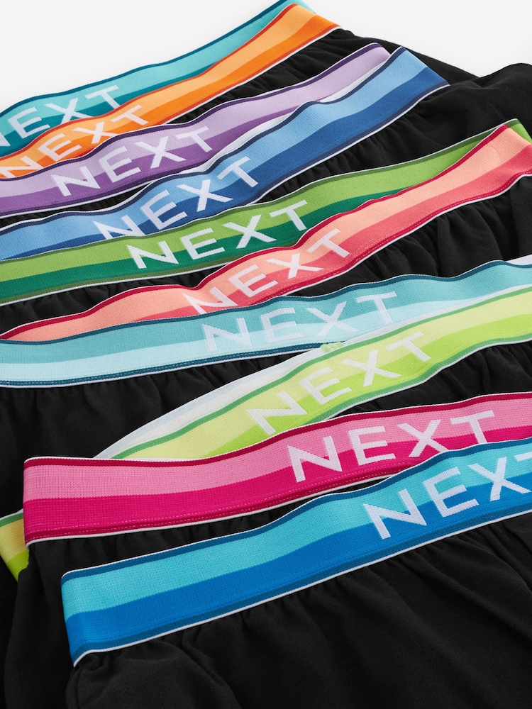 Black Bright Rainbow Waistband 10 pack 100% Cotton Boxers - Image 13 of 13