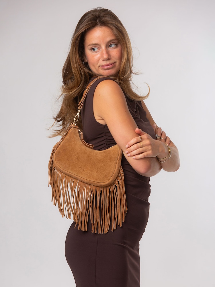 Cultured London Brown Alondra Suede Evening and Clutch Bag - Image 1 of 7 Cultured London Brown Alondra Suede Evening and Clutch Bag - Image 1 of 7