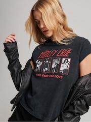 Superdry Black Mötley Crüe Cap Sleeve T-Shirt - Image 3 of 5