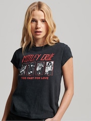 Superdry Black Mötley Crüe Cap Sleeve T-Shirt - Image 4 of 5