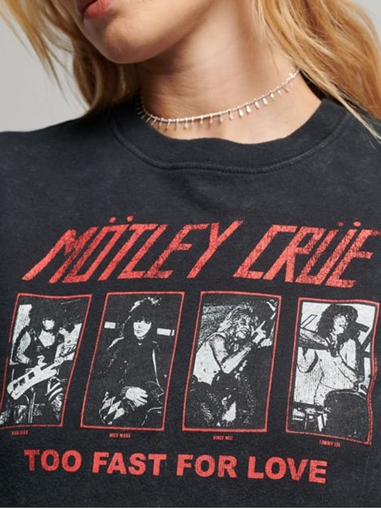 Superdry Black Mötley Crüe Cap Sleeve T-Shirt - Image 5 of 5