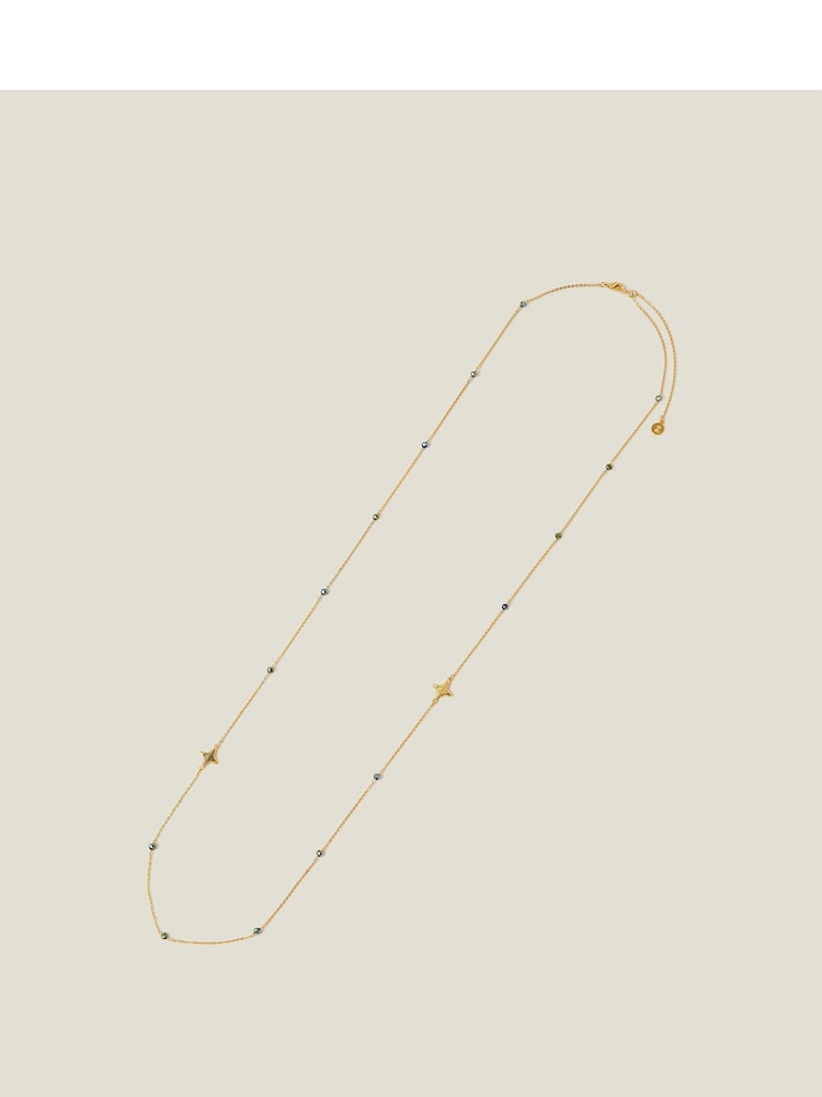 Accessorize 14ct Gold Plated Beaded Long Necklace - Image 1 of 3