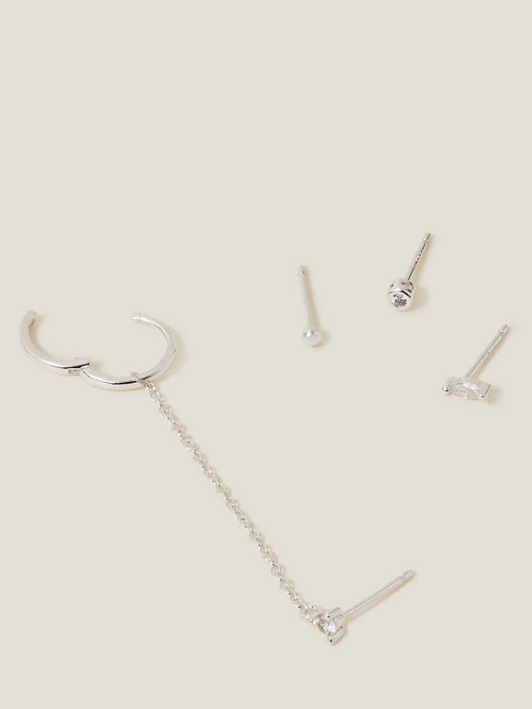Accessorize Sterling Silver Plated Sparkle Chain and Studs 4 Pack - Image 2 of 3