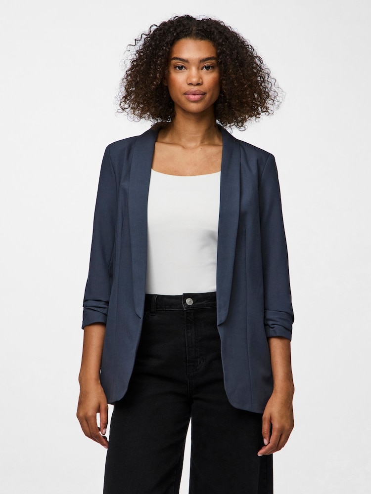PIECES Grey Relaxed Ruched Sleeve Workwear Blazer - Image 1 of 6