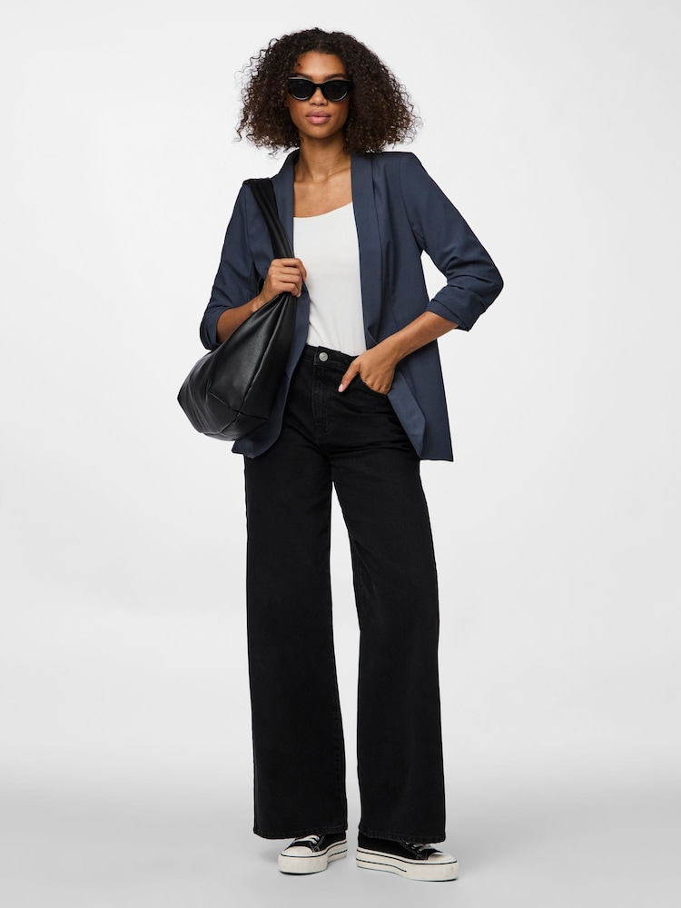 PIECES Grey Relaxed Ruched Sleeve Workwear Blazer - Image 2 of 6