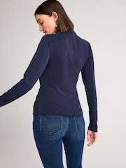 Navy Blue Wrap Neck Modal Rich Long Sleeve Top - Image 3 of 6