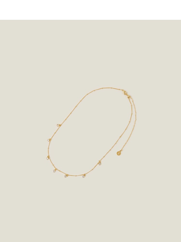 Accessorize 14ct Gold Plated Crystal Station Necklace - Image 1 of 3 Accessorize 14ct Gold Plated Crystal Station Necklace - Image 1 of 3