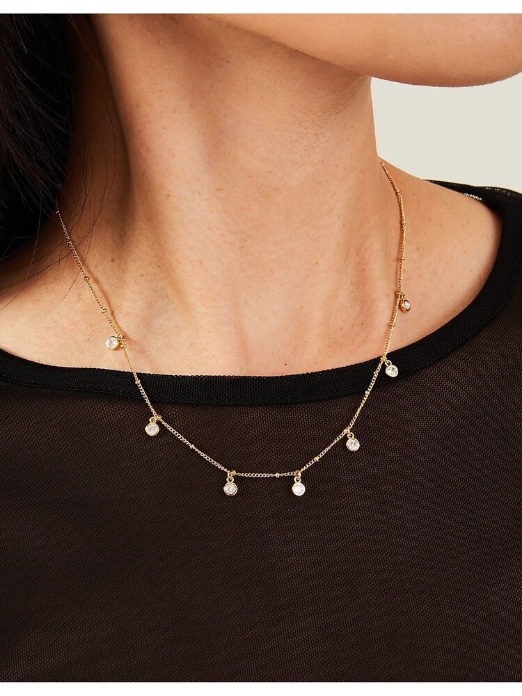 Accessorize 14ct Gold Plated Crystal Station Necklace - Image 3 of 3 Accessorize 14ct Gold Plated Crystal Station Necklace - Image 3 of 3