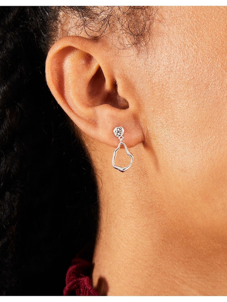 Accessorize Sterling Silver Plated Molten Drop Earrings - Image 3 of 3