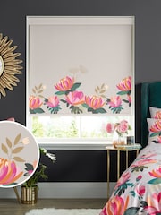 Sara Miller Pale Grey Peony Border Made to Measure Roller Blinds - Image 1 of 6