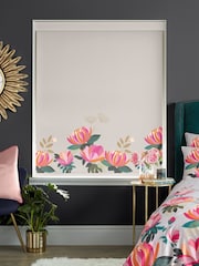 Sara Miller Pale Grey Peony Border Made to Measure Roller Blinds - Image 2 of 6