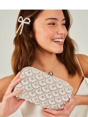 Accessorize Natural Bridal Hand-Beaded Hardcase Clutch - Image 1 of 4