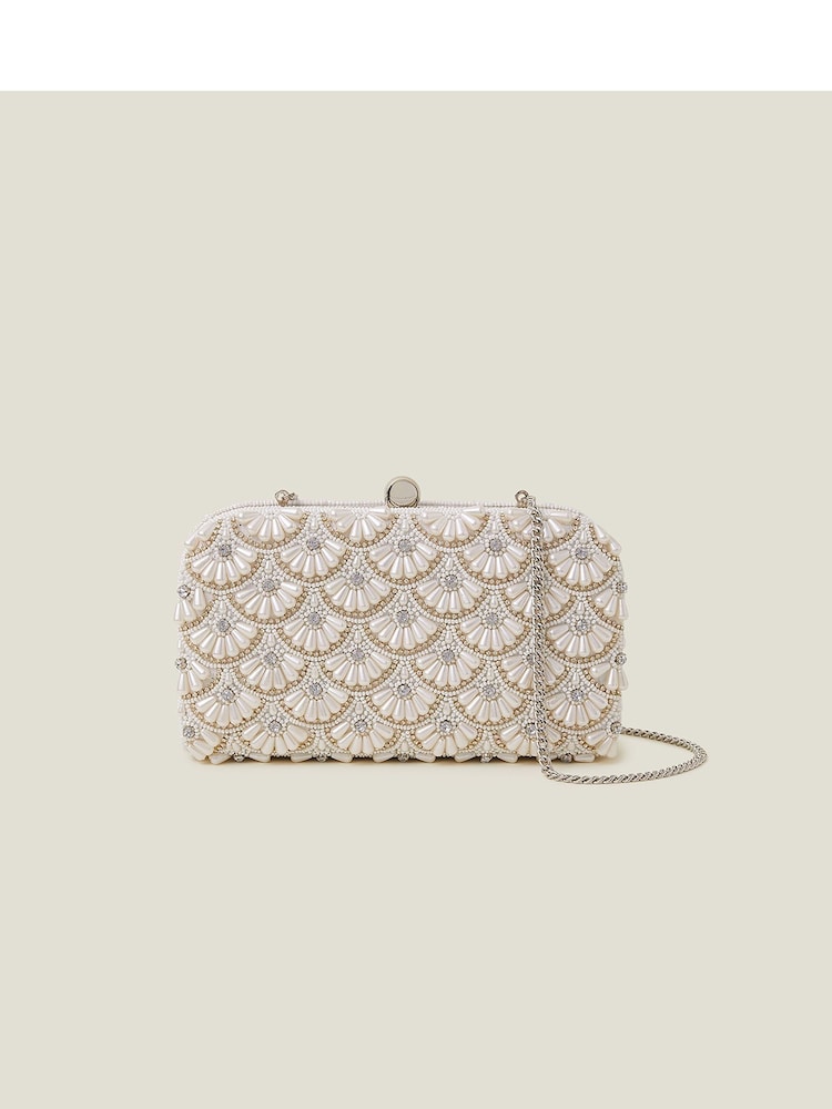 Accessorize Natural Bridal Hand-Beaded Hardcase Clutch - Image 2 of 4