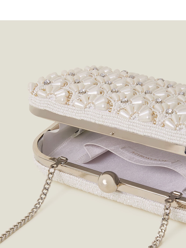 Accessorize Natural Bridal Hand-Beaded Hardcase Clutch - Image 4 of 4