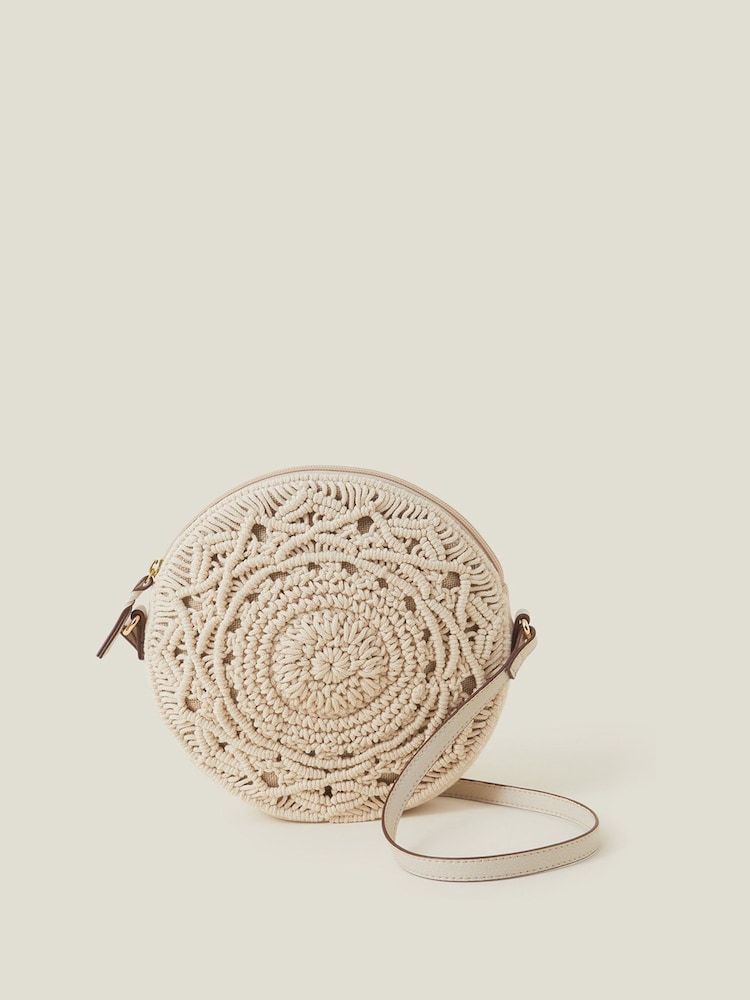Accessorize Cream Macramé Circle Cross-Body Bag - Image 2 of 4