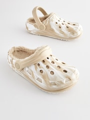 Neutral Marble Faux Fur Lined Clog Slippers - Image 1 of 5