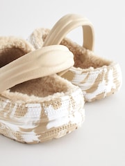 Neutral Marble Faux Fur Lined Clog Slippers - Image 3 of 5