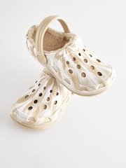 Neutral Marble Faux Fur Lined Clog Slippers - Image 4 of 5