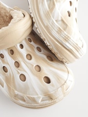 Neutral Marble Faux Fur Lined Clog Slippers - Image 5 of 5