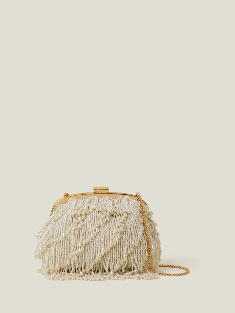 Accessorize Natural Bridal Pearl Tassel Clutch Bag - Image 2 of 4