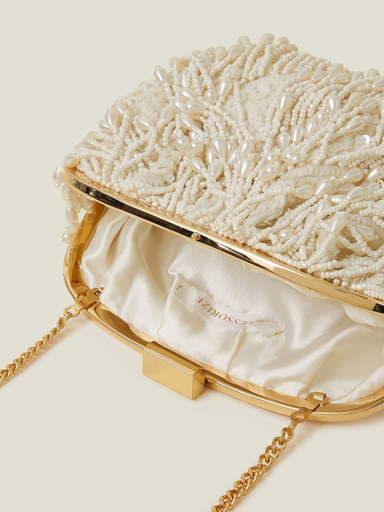 Accessorize Natural Bridal Pearl Tassel Clutch Bag - Image 4 of 4