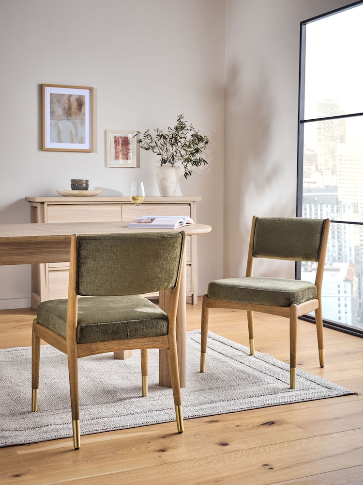 Set of 2 Plush Chenille Moss Flinton Dining Chairs - Image 1 of 8