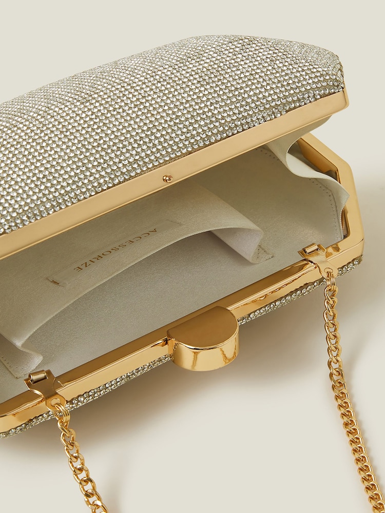 Accessorize Silver Diamanté Hardcase Clutch - Image 3 of 3 Accessorize Silver Diamanté Hardcase Clutch - Image 3 of 3