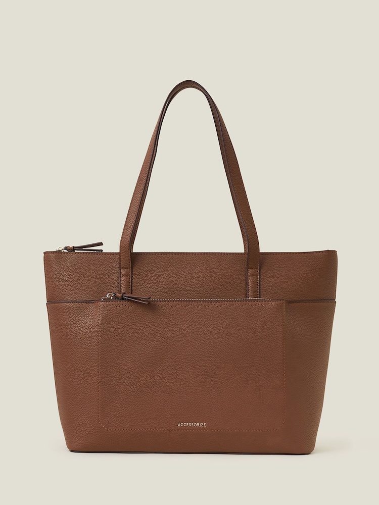 Accessorize Brown Front Pocket Tote Bag - Image 2 of 4