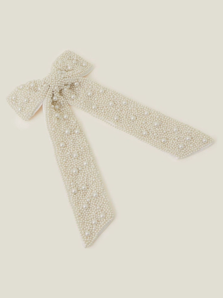 Accessorize Cream Statement Pearl Hair Bow - Image 1 of 4 Accessorize Cream Statement Pearl Hair Bow - Image 1 of 4