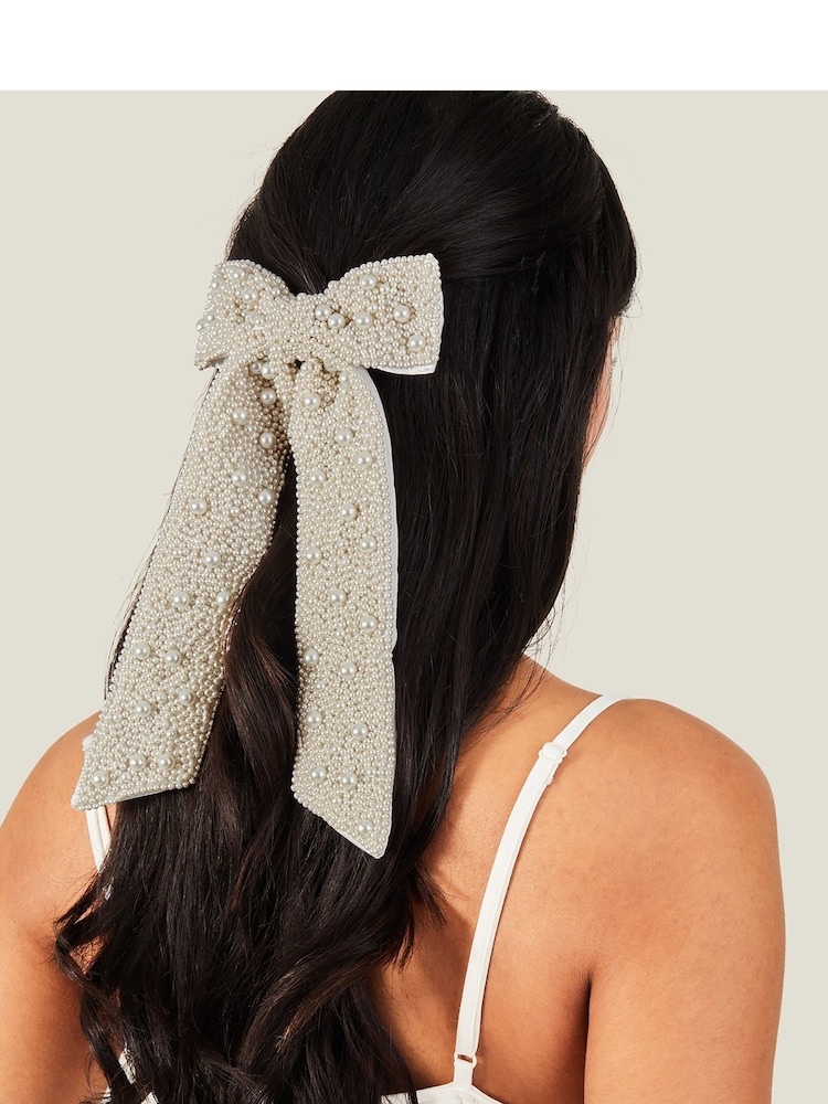 Accessorize Cream Statement Pearl Hair Bow - Image 4 of 4