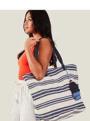 Accessorize Blue Stripe Beach Tote Bag - Image 1 of 5