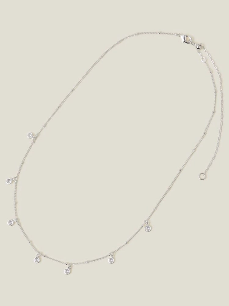 Accessorize Sterling Silver Crystal Station Necklace - Image 1 of 3