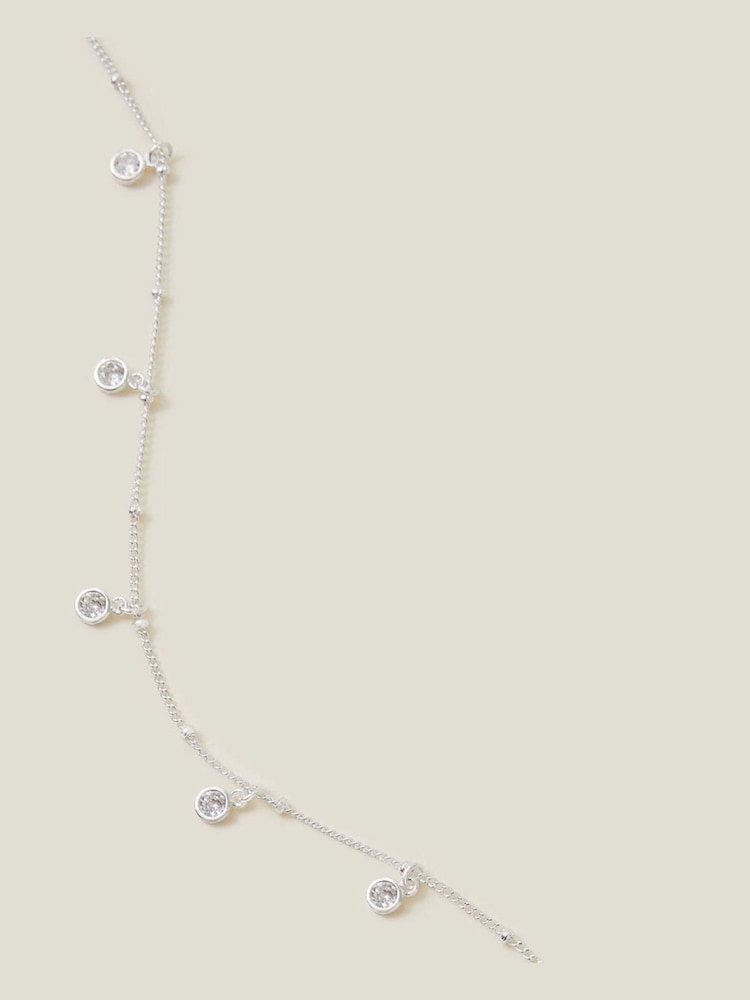 Accessorize Sterling Silver Crystal Station Necklace - Image 2 of 3