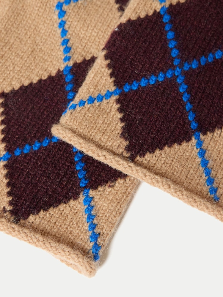 Jigsaw Wool Cashmere Argyle Mitten Gloves - Bilde 3 av 3