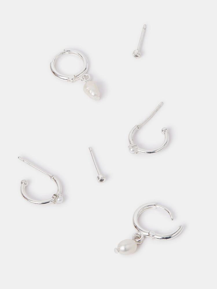 Accessorize Sterling Silver Pearl Stud and Hoop Earrings - Image 1 of 2 Accessorize Sterling Silver Pearl Stud and Hoop Earrings - Image 1 of 2