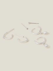 Accessorize Sterling Silver Pearl Stud and Hoop Earrings - Image 2 of 3