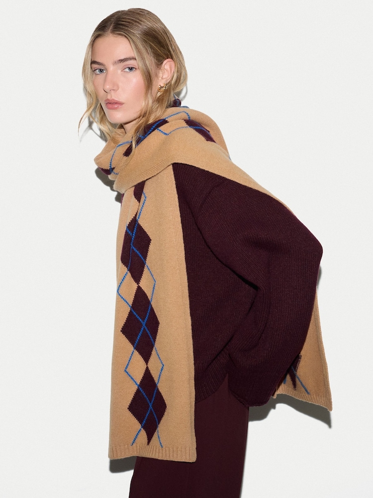 Jigsaw Cream Wool Cashmere Argyle Scarf - Image 1 of 3 Jigsaw Cream Wool Cashmere Argyle Scarf - Image 1 of 3