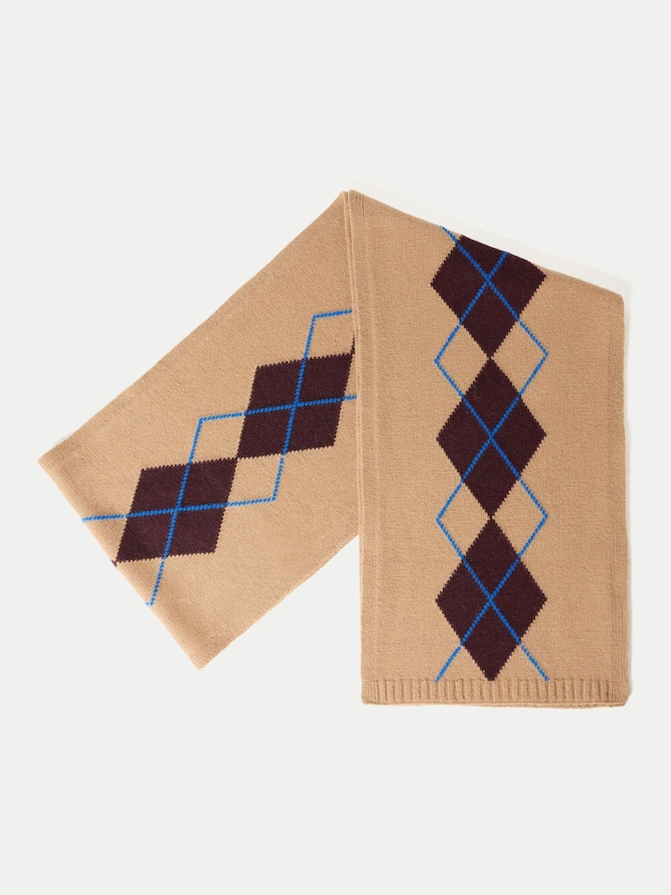 Jigsaw Cream Wool Cashmere Argyle Scarf - Image 2 of 3 Jigsaw Cream Wool Cashmere Argyle Scarf - Image 2 of 3