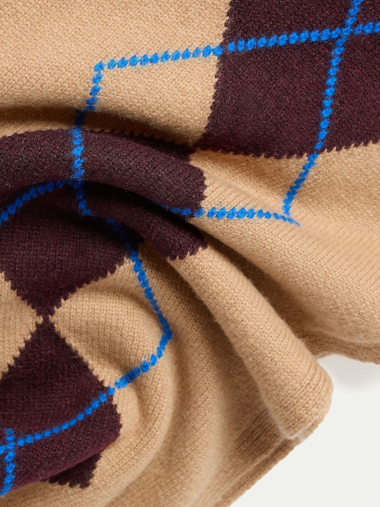 Jigsaw Cream Wool Cashmere Argyle Scarf - Image 3 of 3 Jigsaw Cream Wool Cashmere Argyle Scarf - Image 3 of 3