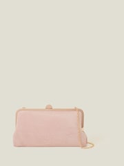 Accessorize Pink Suedette Clip Frame Clutch Bag - Image 1 of 4