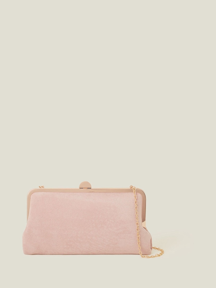 Accessorize Pink Suedette Clip Frame Clutch Bag - Image 1 of 4