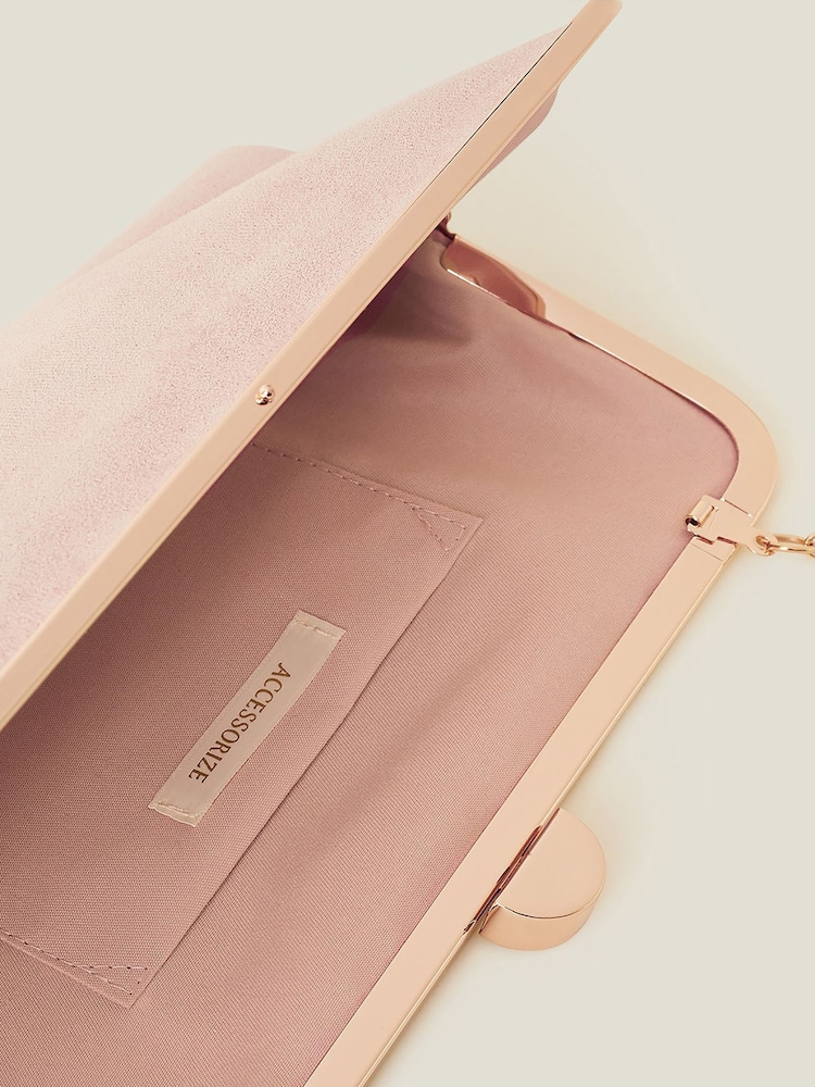 Accessorize Pink Suedette Clip Frame Clutch Bag - Image 4 of 4