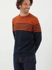 FatFace Orange Braunton Stripe Crew Jumper - Image 1 of 4