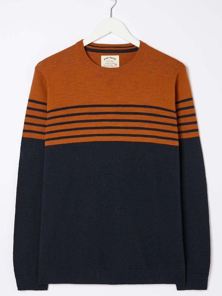 FatFace Orange Braunton Stripe Crew Jumper - Image 4 of 4