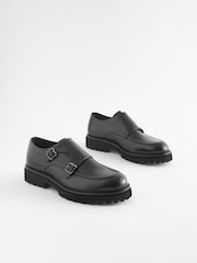 Black EDIT Cleated Leather Monk Shoes - Image 2 of 6