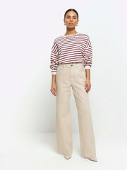 River Island Cream Petite High Rise Relaxed Straight Leg Jeans - Image 1 of 4