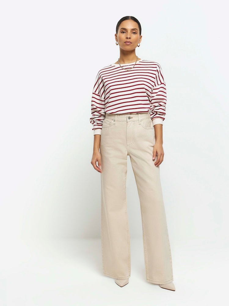 River Island Cream Petite High Rise Relaxed Straight Leg Jeans - Image 1 of 4