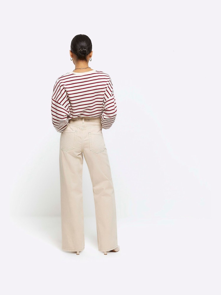 River Island Cream Petite High Rise Relaxed Straight Leg Jeans - Image 2 of 4